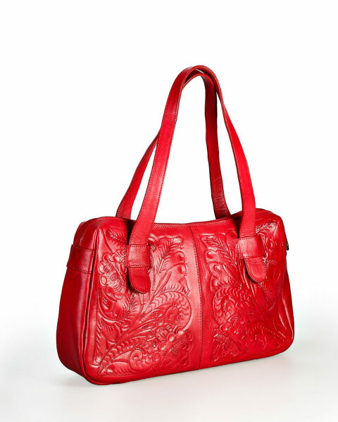 carved red handbag