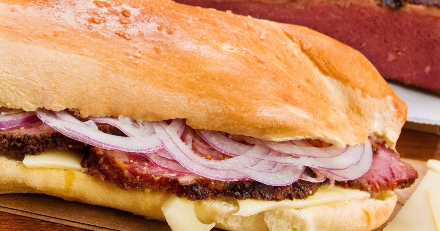 Pastrami in baguette by Food Photographer Jeff Behm