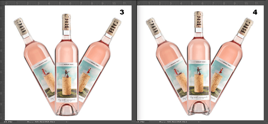 Three Rosé wines in unusual arrangements